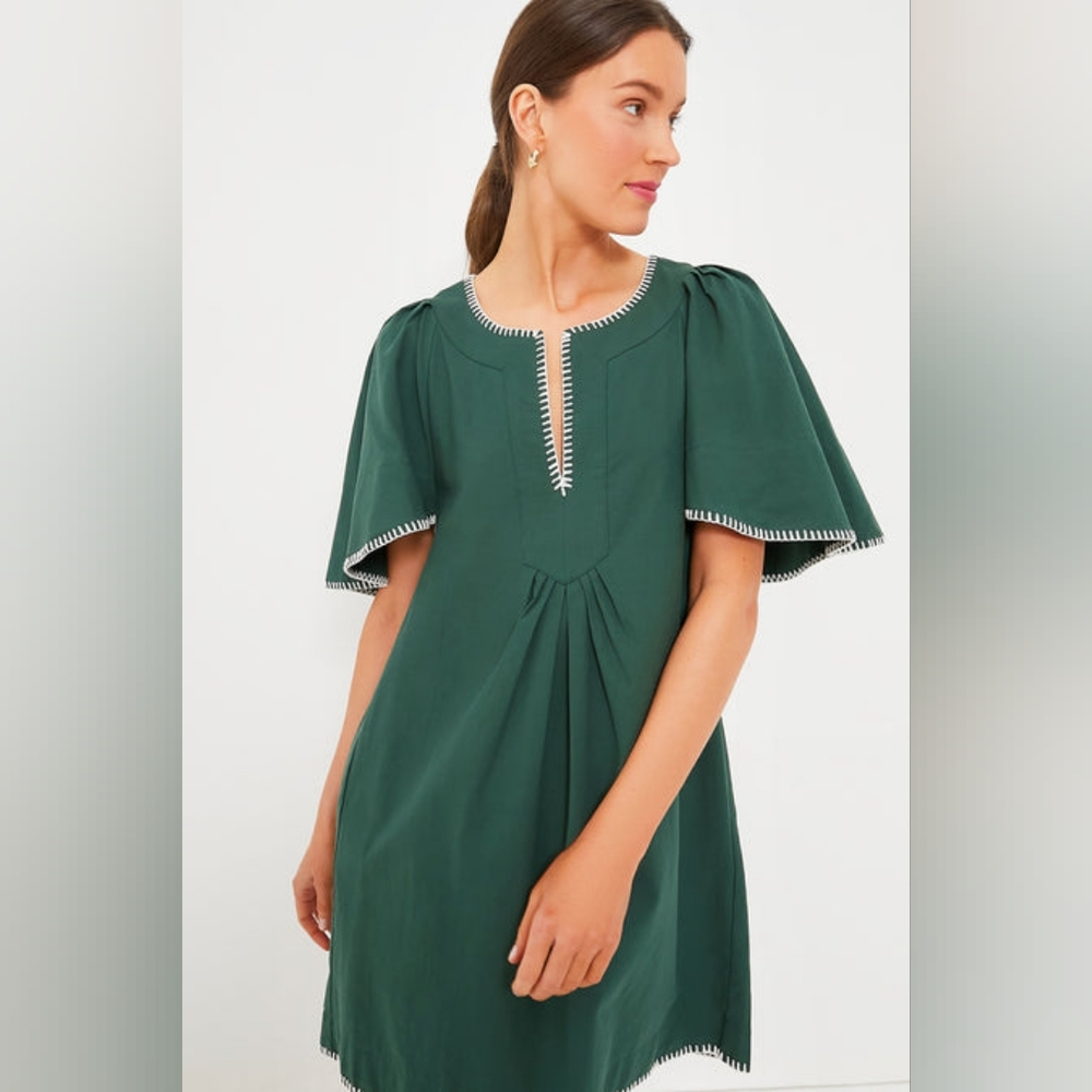 TUCKERNUCK Pomander Place Green Stitch Finley Flutter Sleeve Dress Large NWT